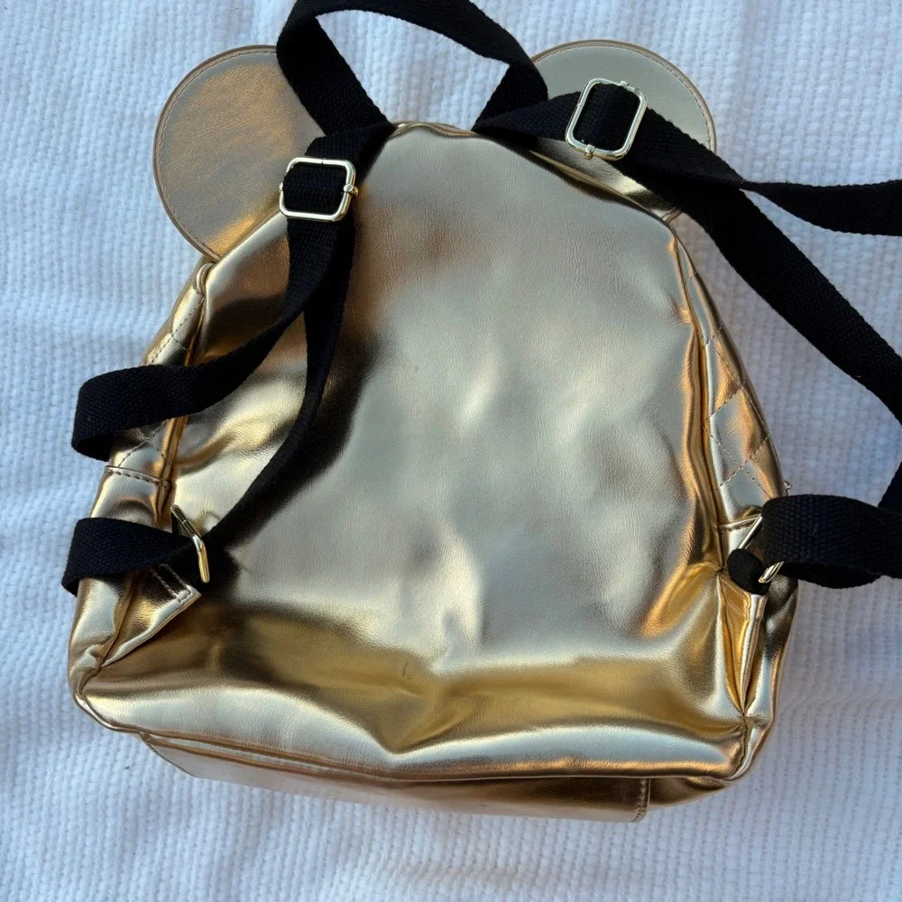 Disney Mickey Mouse Metallic Gold Quilted Mini Backpack with 3D Ears